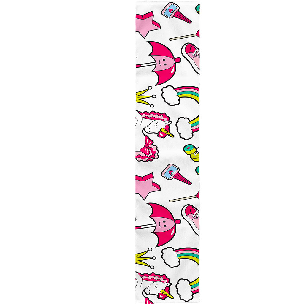White Girly Unicorn Pattern Print Table Runner
