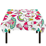 White Girly Unicorn Pattern Print Tablecloth