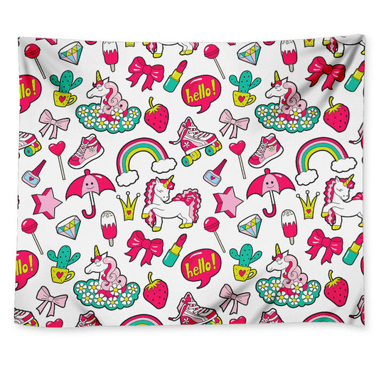White Girly Unicorn Pattern Print Tapestry