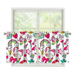 White Girly Unicorn Pattern Print Tier Curtains