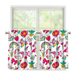 White Girly Unicorn Pattern Print Tier Curtains