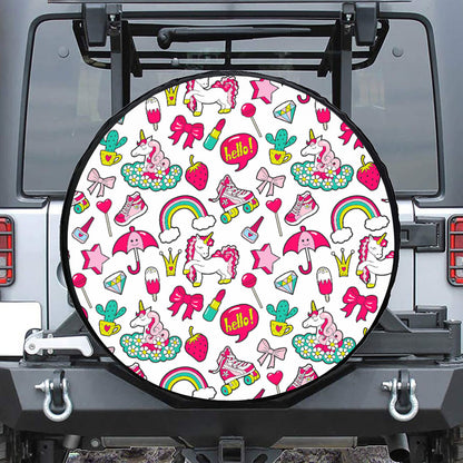 White Girly Unicorn Pattern Print Tire Cover