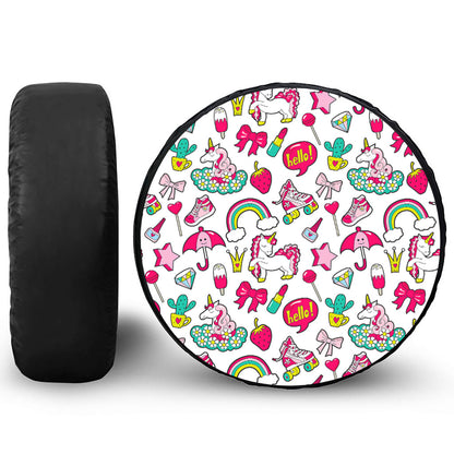White Girly Unicorn Pattern Print Tire Cover