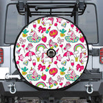 White Girly Unicorn Pattern Print Tire Cover With Camera Hole