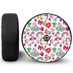 White Girly Unicorn Pattern Print Tire Cover With Camera Hole
