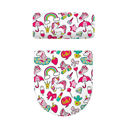 White Girly Unicorn Pattern Print Toilet Lid And Tank Cover Set