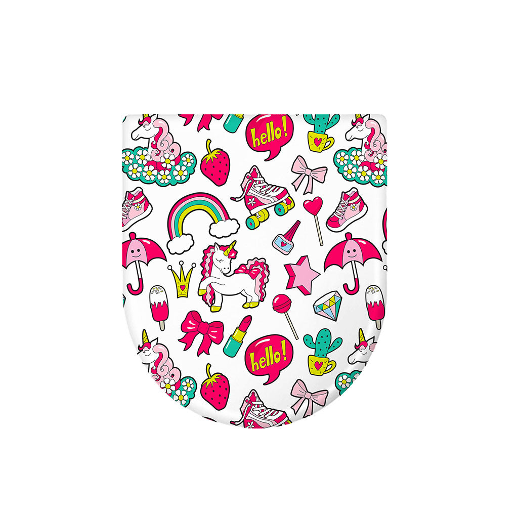 White Girly Unicorn Pattern Print Toilet Lid Cover
