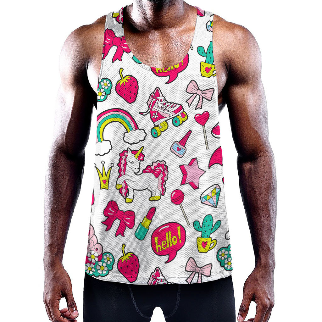 White Girly Unicorn Pattern Print Training Tank Top