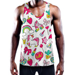 White Girly Unicorn Pattern Print Training Tank Top