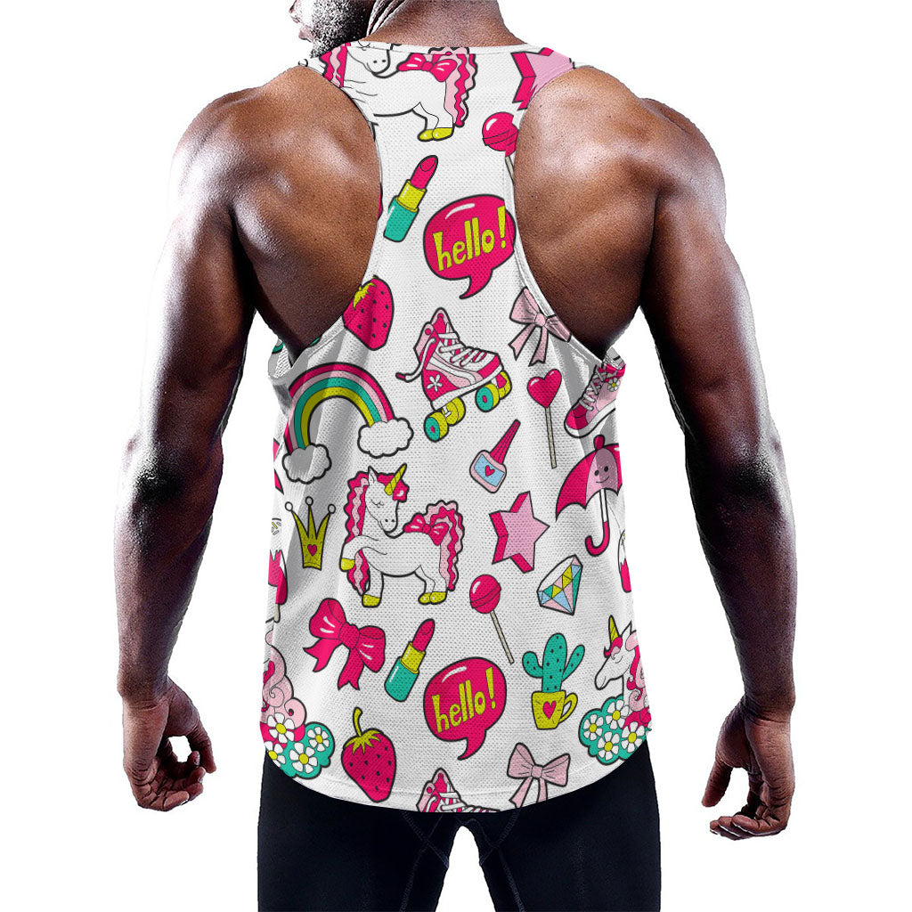 White Girly Unicorn Pattern Print Training Tank Top