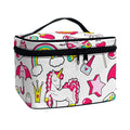 White Girly Unicorn Pattern Print Travel Makeup Bag