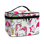 White Girly Unicorn Pattern Print Travel Makeup Bag