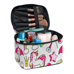 White Girly Unicorn Pattern Print Travel Makeup Bag