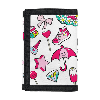 White Girly Unicorn Pattern Print Trifold Wallet