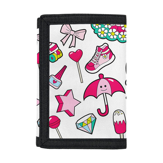 White Girly Unicorn Pattern Print Trifold Wallet
