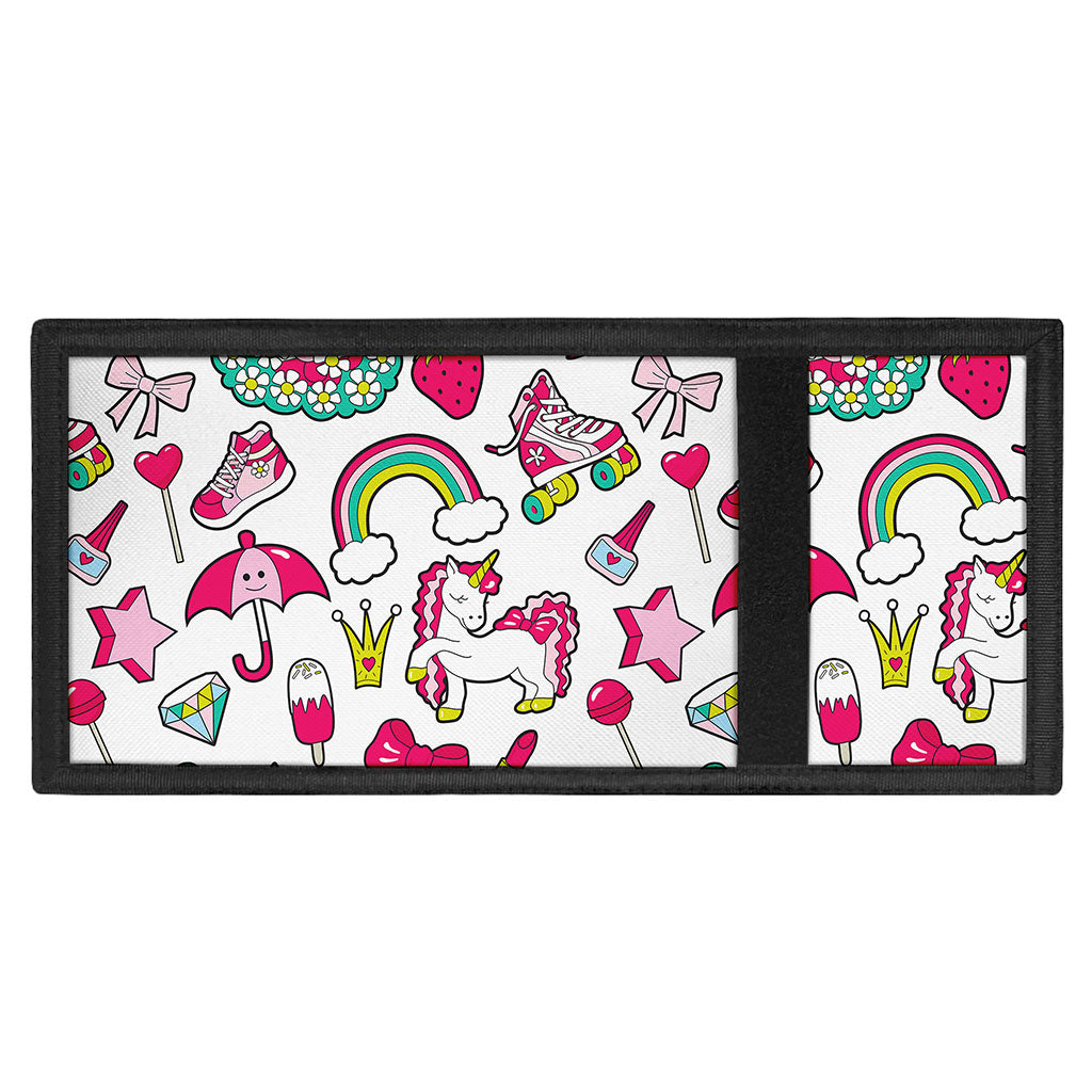 White Girly Unicorn Pattern Print Trifold Wallet