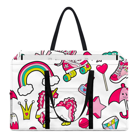 White Girly Unicorn Pattern Print Utility Tote Bag