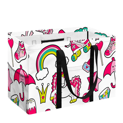 White Girly Unicorn Pattern Print Utility Tote Bag