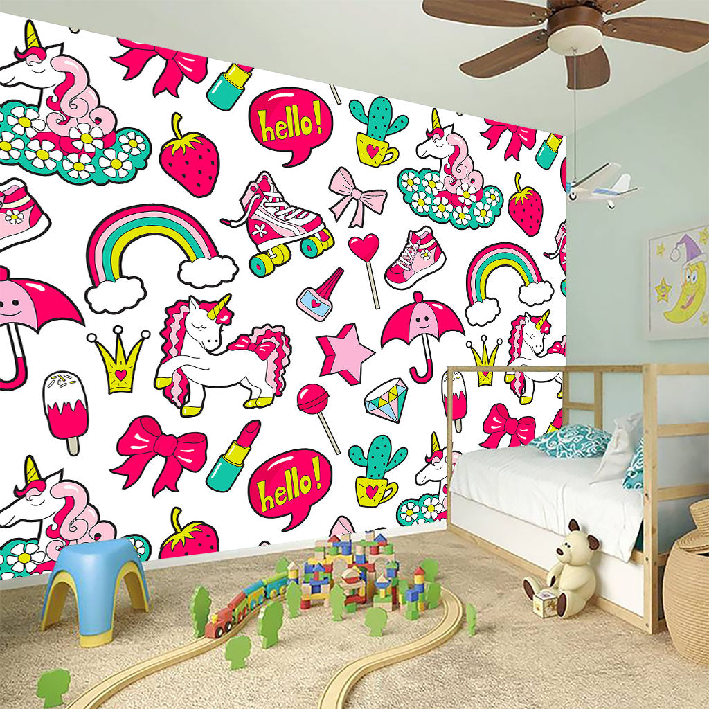 White Girly Unicorn Pattern Print Wall Sticker