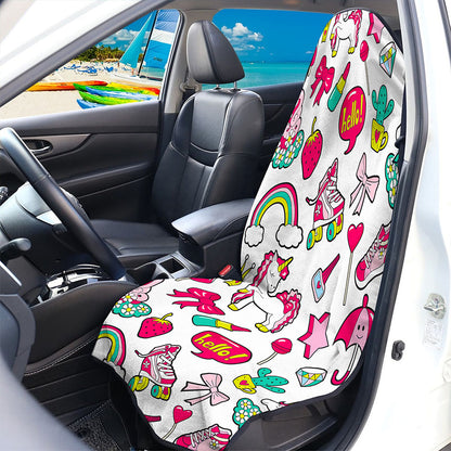 White Girly Unicorn Pattern Print Waterproof Car Seat Cover