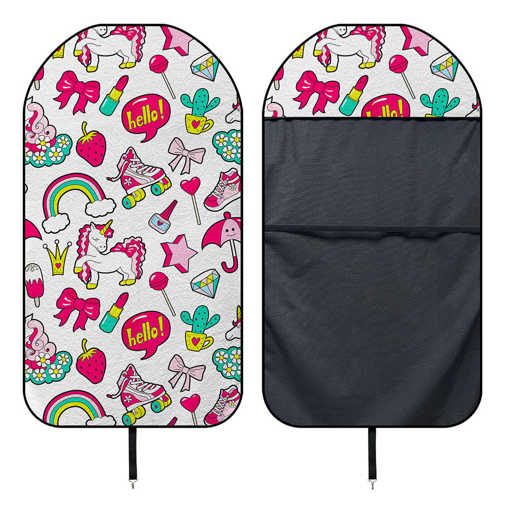 White Girly Unicorn Pattern Print Waterproof Car Seat Cover