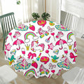 White Girly Unicorn Pattern Print Waterproof Round Tablecloth