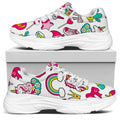 White Girly Unicorn Pattern Print White Chunky Shoes