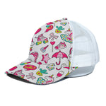 White Girly Unicorn Pattern Print White Mesh Trucker Cap