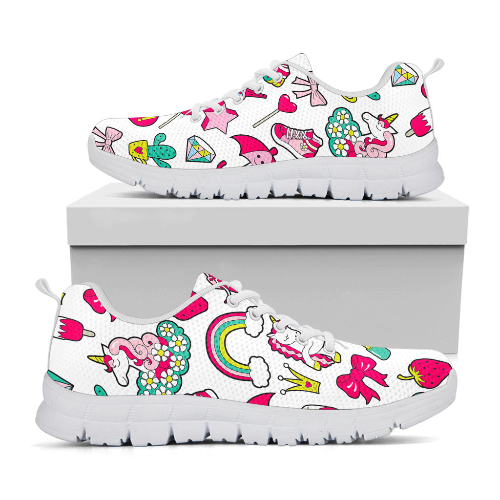 White Girly Unicorn Pattern Print White Running Shoes