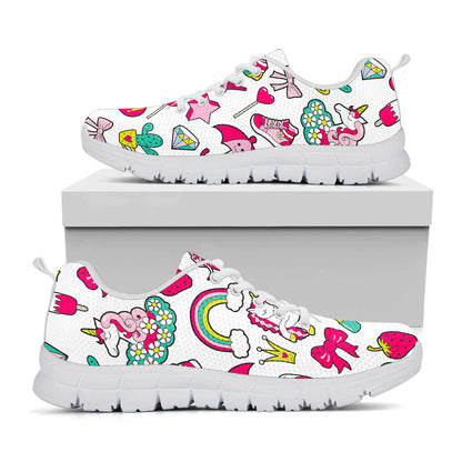 White Girly Unicorn Pattern Print White Running Shoes