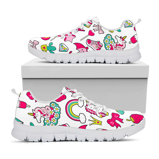 White Girly Unicorn Pattern Print White Running Shoes