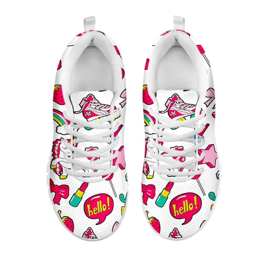 White Girly Unicorn Pattern Print White Running Shoes