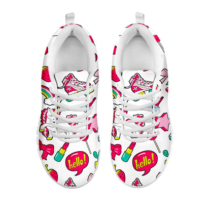White Girly Unicorn Pattern Print White Running Shoes