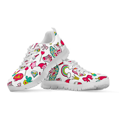 White Girly Unicorn Pattern Print White Running Shoes