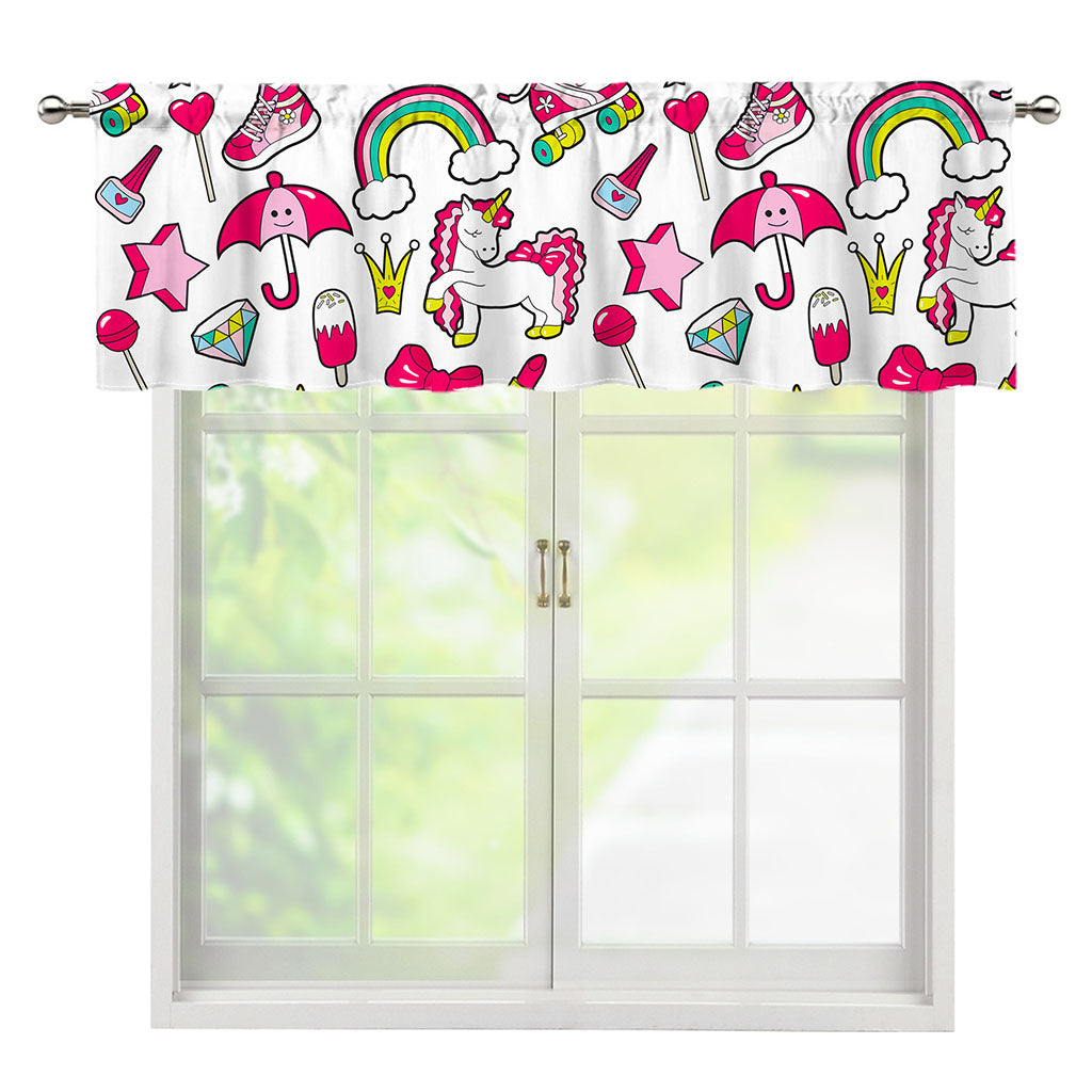 White Girly Unicorn Pattern Print Window Valance