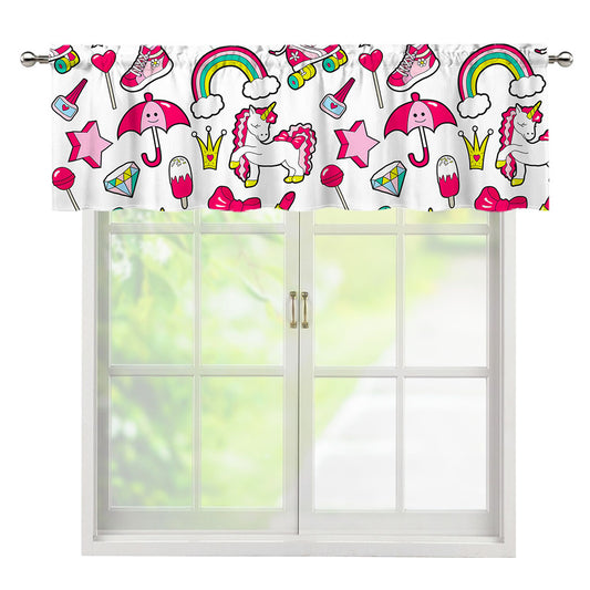 White Girly Unicorn Pattern Print Window Valance