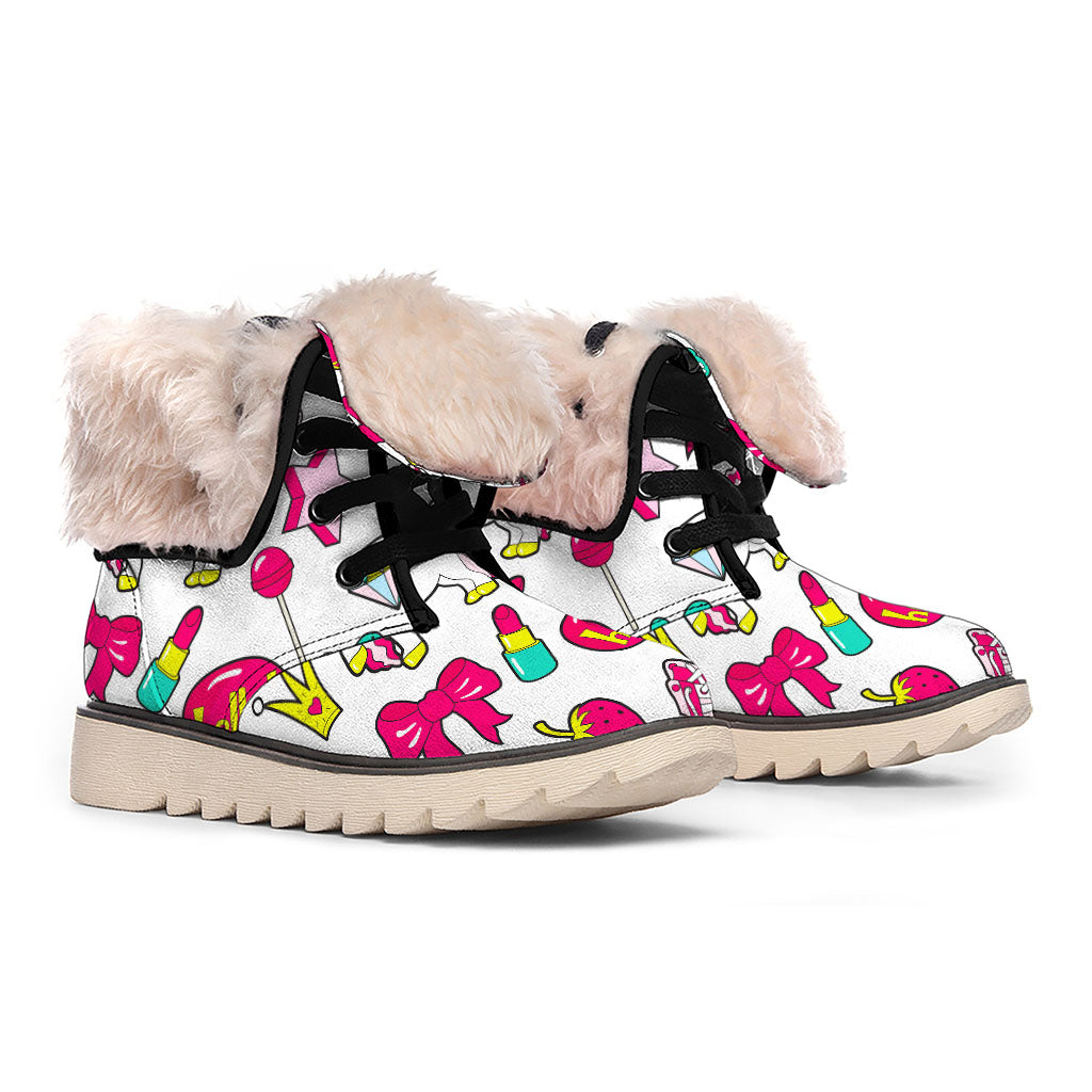 White Girly Unicorn Pattern Print Winter Boots