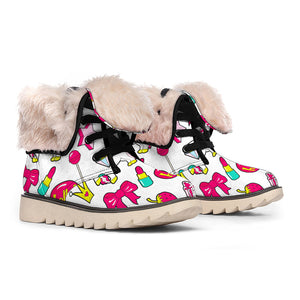 White Girly Unicorn Pattern Print Winter Boots