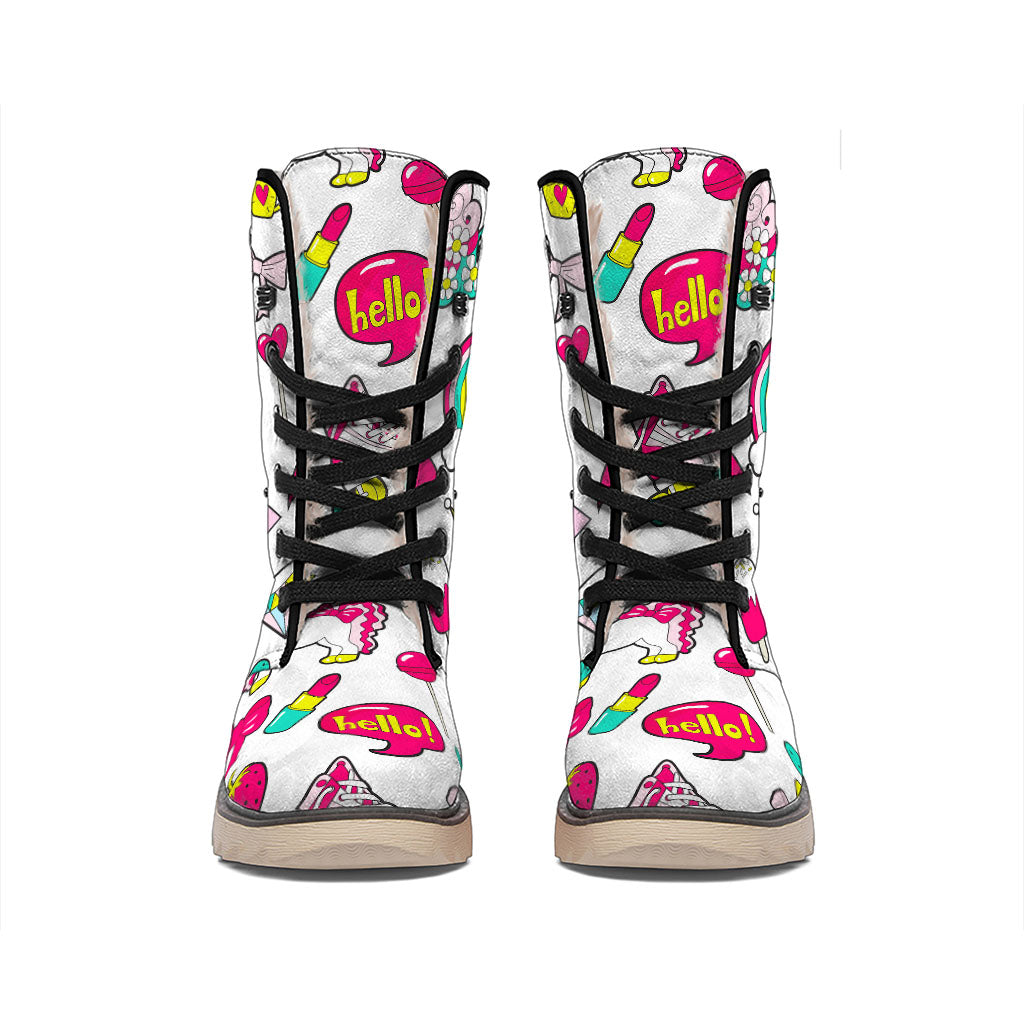 White Girly Unicorn Pattern Print Winter Boots