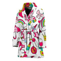 White Girly Unicorn Pattern Print Women's Bathrobe