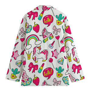 White Girly Unicorn Pattern Print Women's Blazer