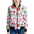 White Girly Unicorn Pattern Print Women's Bomber Jacket