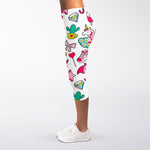 White Girly Unicorn Pattern Print Women's Capri Leggings