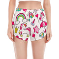 White Girly Unicorn Pattern Print Women's Split Running Shorts