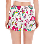 White Girly Unicorn Pattern Print Women's Split Running Shorts