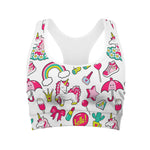 White Girly Unicorn Pattern Print Women's Sports Bra