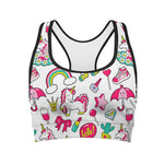 White Girly Unicorn Pattern Print Women's Sports Bra