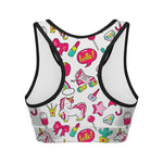 White Girly Unicorn Pattern Print Women's Sports Bra