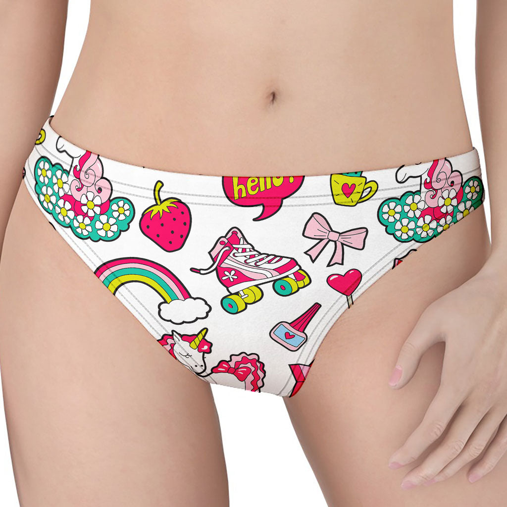 White Girly Unicorn Pattern Print Women's Thong