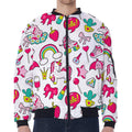 White Girly Unicorn Pattern Print Zip Sleeve Bomber Jacket